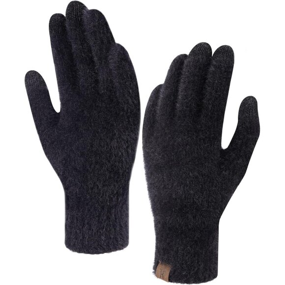 Women's Black Winter Touchscreen Velvet Elastic Warm Gloves for Cold Weather - Picture 1 of 6